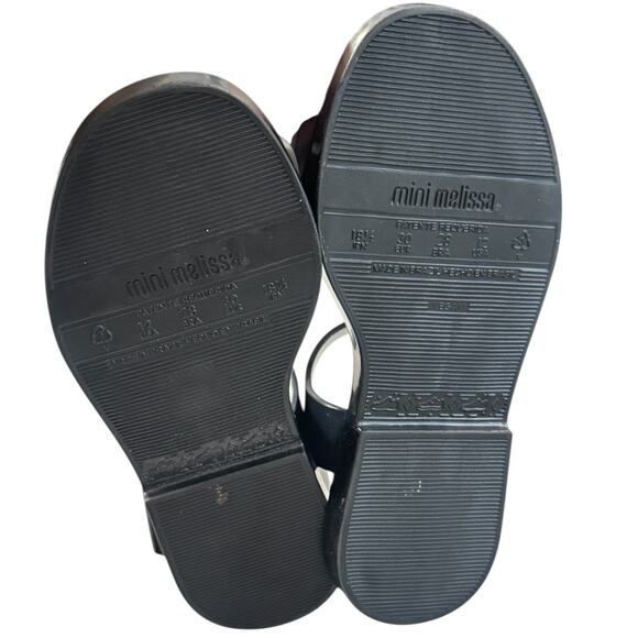 Mini Melissa Mar Sandal Black with White Glitter Toe Bow Youth size 12 USA - Picture 5 of 6